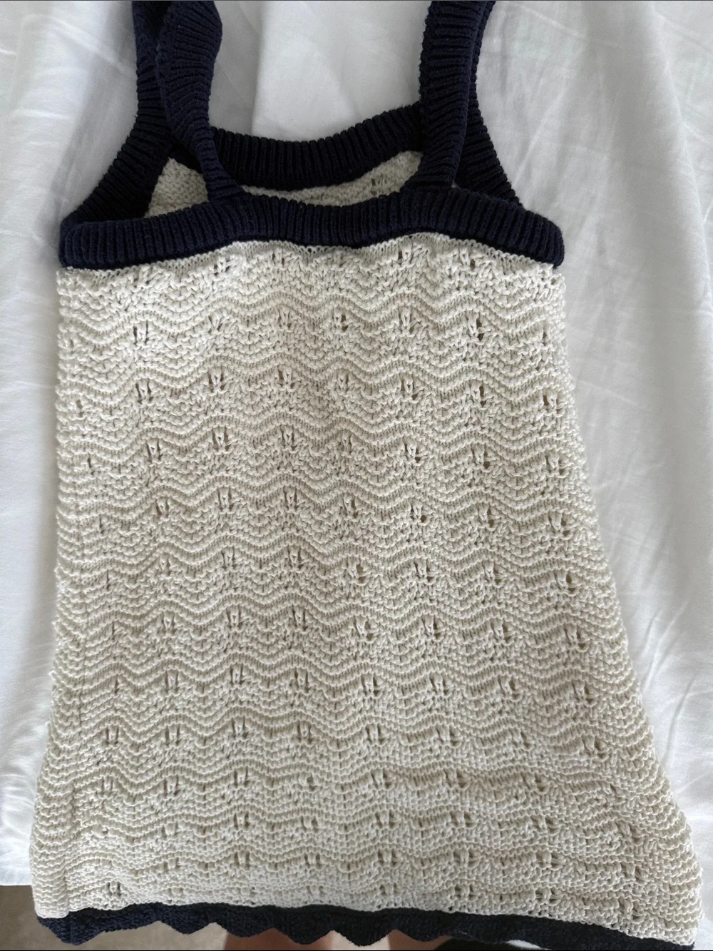 2T Girls GAP Cream Knit Tank Dress with Navy Trim EUC